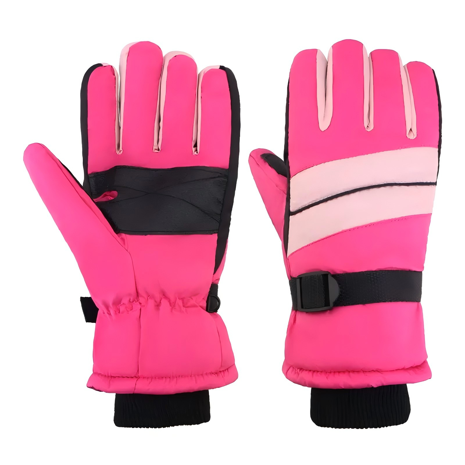 Women’s Color-Block Ski Gloves, Winter Outdoor, Thick Warm, Waterproof