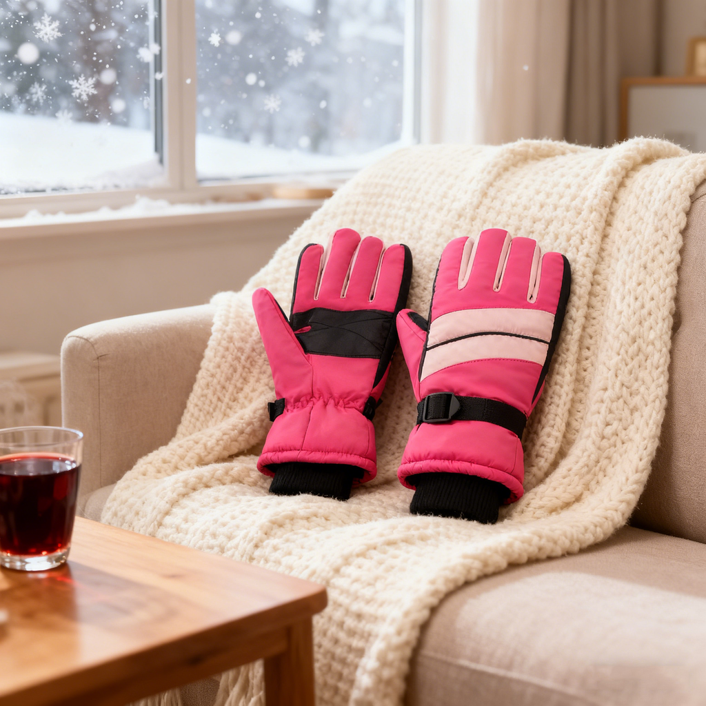 Women’s Color-Block Ski Gloves, Winter Outdoor, Thick Warm, Waterproof