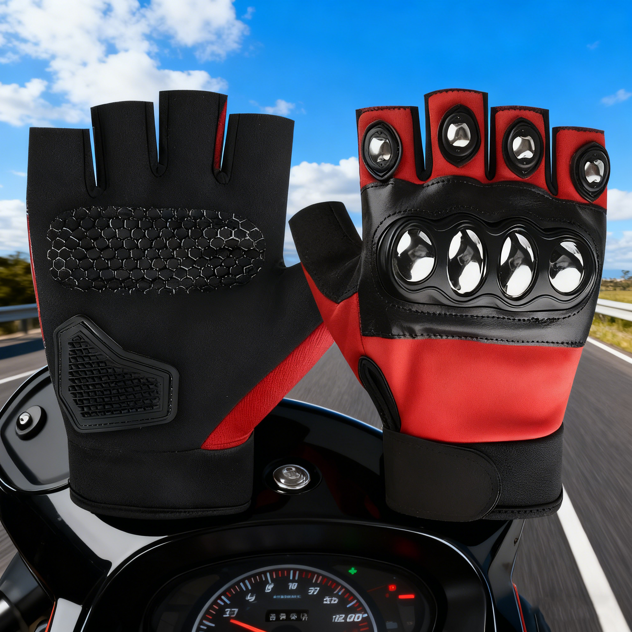 Motorcycle Tactical Half-Finger Gloves, Steel Knuckle, Anti-Slip Winter Riding